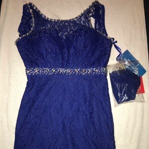 Royal Blue and silver sequins lace cocktail Dress